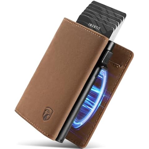 iwantit Finest Full Grain Leather Wallets for Men, Trifold Pop up Minimalist Smart Wallet, Credit Card Holder, Front Pocket Slim Wallet, RFID Blocking, ID Window Cover