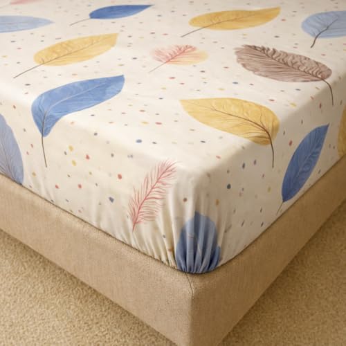 Image of Cotton Elastic Fitted Bedsheets with 2 King Size Pillow Covers Double Bed with All Around Elastic Supersoft Size - 72 King Sizex78+8 inches Color - Cream Multicolor