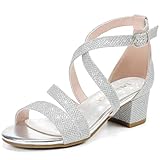 LAURMOSA Girls' Sandals - Dress Shoes for Kids, Open Toe Heels, High Strap Heels for Little Big Kids - Fashion Shoes for Flower Wedding Party Graduation (L1009GlSilver 3)