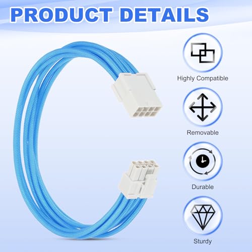 Cable PCIe 8 Pin 18AWG PATIKIL Conector Modular 6+2 Macho de 30cm Color Blanco Azul 4