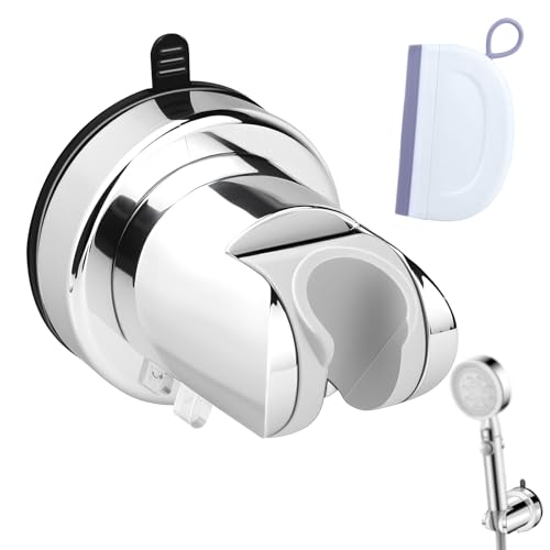 GZLCEU 1 Pièces Support de Pommeau de Douche, ABS Support Pommeau de Douche Ventouse avec 1 Grattoir à eau pour Salle de Bain Shower Head Holder(Argenté)