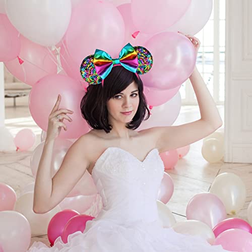 Image of FANYITY Mouse Ears, Sequin Mouse Ears Headband for Boys Girls Women (rainbow ear)
