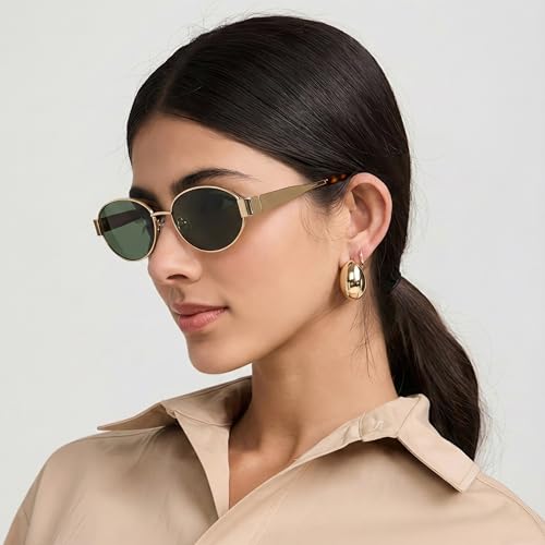 Image of HASHTAG EYEWEAR Retro Oval Sunglasses for Women | Stylish UV400 Protection Shades | Lightweight Durable Metal Frame | Trendy Vintage Oval Glares for Women | Classic & Elegant Design for All Occasions