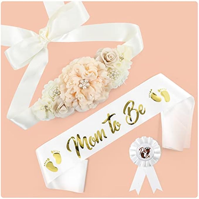 2023 Baby Shower Sash Gifts Mommy to Be Daddy to Be Badge Combo Kit Party Favors Decorations Photo Props New Parents Keepsake, Blue & Pink Spring (Fresh)