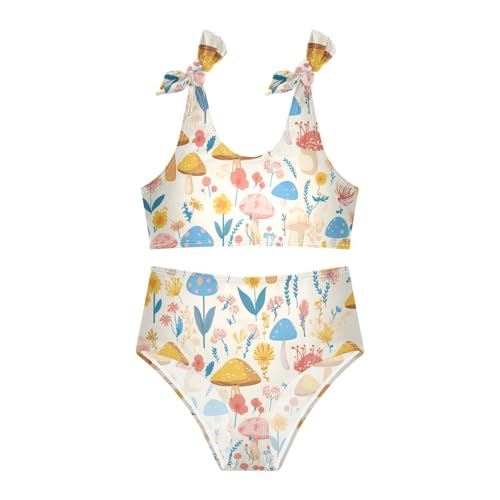 KLL Seamless Mushroom Flowers Girl Two Pieces Bikini Set Scoop Neck Bathing Suit Swimwear Adjustable Shoulder Strap3