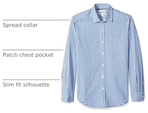 Image of Amazon Essentials Men's Slim-Fit Long-Sleeve Check Shirt, Blue Check, Large