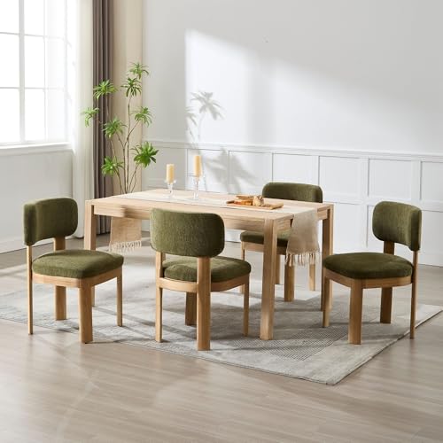 Wahson Green Upholstered Dining Chairs Set of 6, Mid Century Modern Fabric Dining Room Chairs with Hardwood Legs and Padded Back, Farmhouse Kitchen Chair Cozy Accent Chair