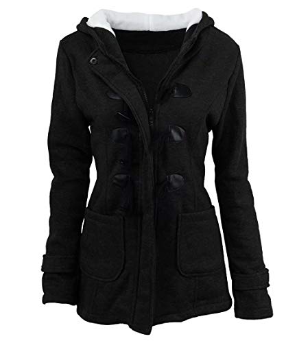 Pea Coats for Women with Hood Cotton Blended Outdoor Classic Jacket Black 4XL