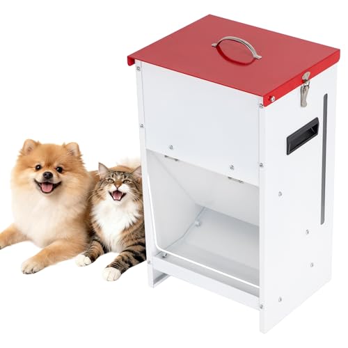 Eastrexon Automatic Dog Feeder - 15LBS Food Capacity Automatic Gravity Dispenser Powder Coated & Waterproof for Indoor & Outdoor Use 10.2 L x 8.3 W x 19 H Red and White
