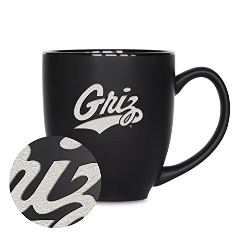 Rico Industries NCAA Montana Grizzlies Main 15oz Laser Engraved Matte Black Ceramic Bistro Mug - for Hot or Cold Drinks