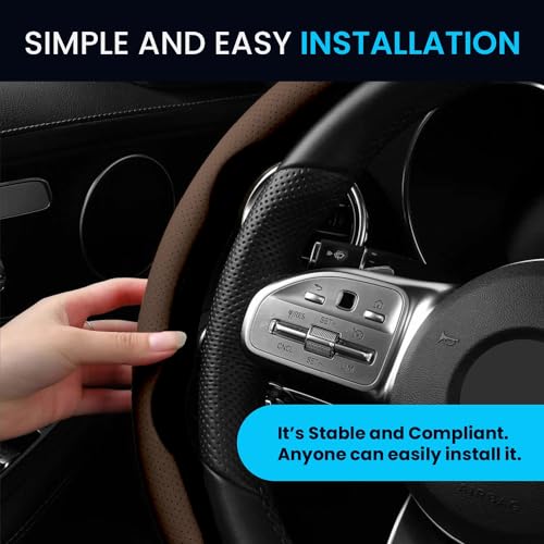 Image of KINGSWAY Premium PU Leatherette Chocolate Steering Wheel Grip Cover Compatible with Tata Safari (Year 2021-2023) - Universal Use Stylish and Non-Slip Car Interior Accessories, Set of 2 Pieces