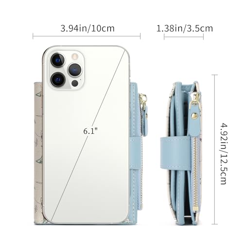 Image of GAEKEAO Small Wallets Woman RFID Blocking Vegan Leather Bifold Floral Ladies Compact Card Holder with Zipper Pocket ID Window