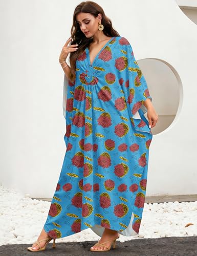 Image of MAKABO Women's Bamboo Viscose Kaftan V Neck Muumuu Summer Maxi Caftan Dress