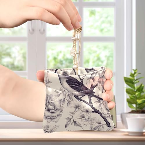Flowers and Birds Coin Purse Leather Pouch Change Purse, Squeeze Coin Pouch for Cards, Keys & Lipsticks, Unisex4