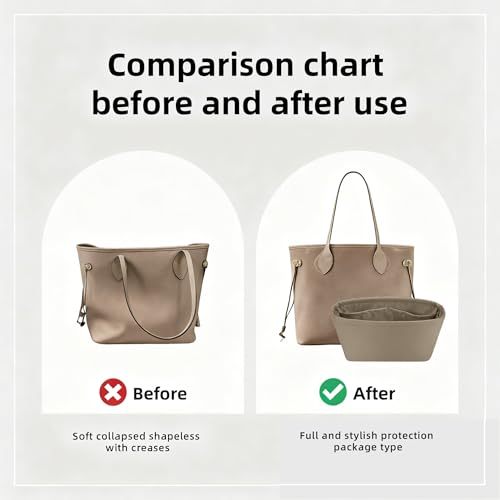 Image of DGAZ Purse Organizer Insert Fits Neverfullbag BB /PM /MM /GM,Silk Bag Organizer,Luxury Handbag & Tote Shaper(Gris tourterelle,BB)