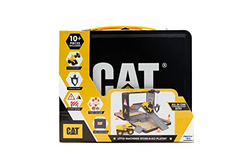 Image of CAT Construction Toys, Store N Go Playset - Tin Travel Case Transforms into Multi-Level Worksite, Includes 2 Little Machines Vehicles & 10 + Accessories, Portable STEM Toy for Kids Ages 3 +