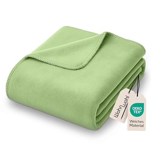 WOHNWOHL® Kuscheldecke (150x200cm) • Weiche Tagesdecke • Sofadecke • Wohndecke • Schlafdecke • Oeko-Tex zertifizierte Baumwolldecke • Samtig weiche Decke • Farbe: Grün