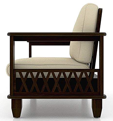 Image of Sheesham Wood Oak Finish 3+2+1, 6 Seater Sofa Set for Living Room with Cream Cushion (71 x 28 x 30 Inch, 2 Seater: 50 x 28 x 30 Inch, 1 Seater: 29 x 28 x 30 Inch)