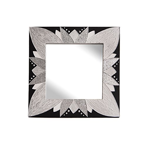 Lohoart L-1250-3 - Espejo sobre Lienzo Pintado Artesanal, Espejo Pared Color Negro y Plata, Medidas: 80X80X15 cm Cover