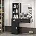 RESHABLE Wall Mount Salon Station with Mirror, Beauty Salon Barber Spa Equipment with Mirror, Shelves, Cabinet, Locking Drawers, Table, Standing Hair Styling Furniture, Black
