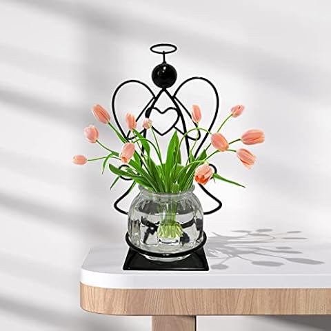 Angel Plant Terrarium with Metal Stand, Air Planter Bulb Glass Vase Metal for Hydroponics Home Garden Office Decoration-Plant Lover's Gift for Women (Angel) Cover