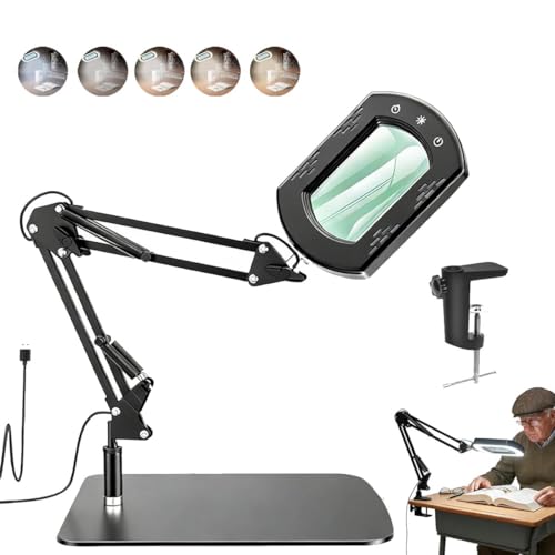 Lampe loupe LED avec pince et 5 modes de couleur réglables pour bureau et lecture