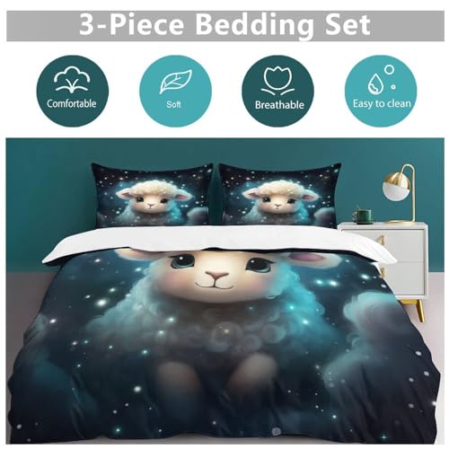 Parure de lit mouton mignon 200x200 avec fermeture éclair douce