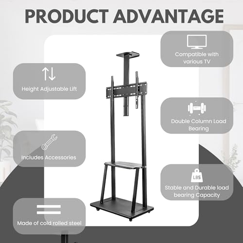 Image of RISSACHI Heavy-Duty Movable TV Trolley Stand for 32-75 Inch LED /LCD TVs | Universal VESA Mount (900 x 600 mm) | Smooth Rolling Wheels, Sturdy Iron Frame, Easy Assembly