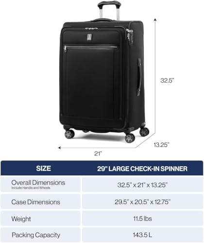 Image of Travelpro Platinum Elite Softside Expandable Checked Luggage, 8 Wheel Spinner Suitcase, TSA Lock, Men and Women, Pilot Green, Checked Medium 25-Inch