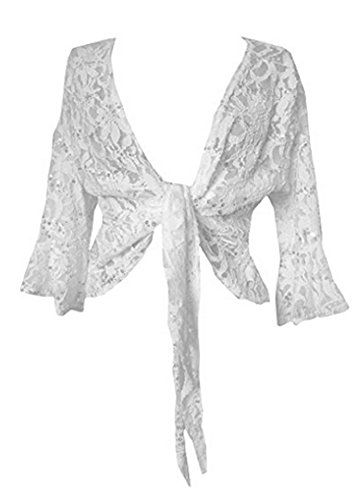 OgLuxe Womens Sparkly Plus Size Sequen Lace Front Tie Evening Bolero Shrug Sizes 10-22 (US 14/16, White) Cover