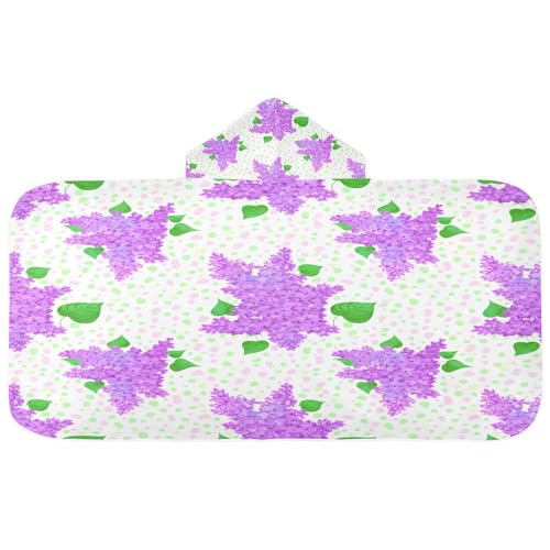Nesatuwa Hooded Towel for Kids,Lilac Floral Pattern Kids Beach Bath Towels Soft Absorbent Quick Dry Poncho Towel for Girls Boys