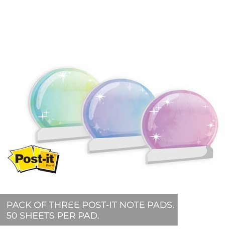 Image of Multicolor Crystal Ball Sticky Note Assortment / 4 inch Repositionable Mystical Orb Themed Sticky Note Pads /Set of 3 Magical Designs /Made in The USA