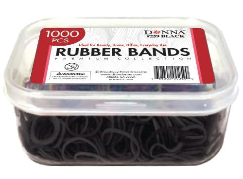 DONNA 1000PCS Black Rubber Bands for Hair Durable Elastic Hair Ties for Braids Twists and Ponytails No-Snag Stretch Bands for All Hair Types Reusable Styling Elastics in Storage Case