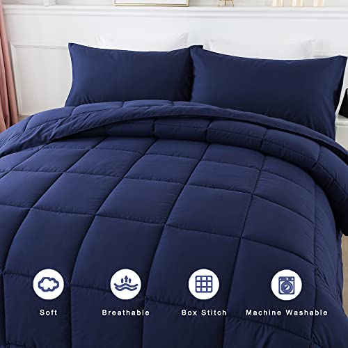 Downcool Queen Comforter Set -All Season Bedding Comforters Sets With 2 Pillow Cases-3 Pieces Bedding Sets Queen -Down Alternative Blue Queen Size Comforter Sets(88"X90") #TOP2