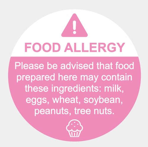 1.5'' 300PCS Pink Food Allergy Warning Labels Allergies Restaurant Food