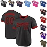 Personalized Baseball Short Sleeve T-Shirt for Adult & Teens, Make Your Own Black and Red Name Number Sport Uniforms - Customized Make Your Own Black Short Sleeve Pullover Jerseys for Men Women Youth