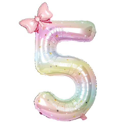Image of Happy birthday Big Number Balloons Foil Birthday Balloon Number Balloons Happy Birthday Party Decorations Kids and Wedding Party Supplies (Pink 5)