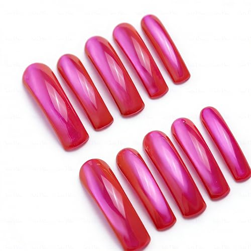 IntoVibes Hot Pink Chrome Press On Nails XL，Handmade Curved Down Groove Design, Metallic Fuchsia Long Nails, Reusable Fake Nail Tips, Salon Quality for Daily Wear and Parties, Square Acrylic Nails (S) — view 4