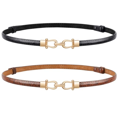 JASGOOD Leather Skinny Belts for Women Plus Size Ladies Thin Waist Belts Adjustable for Jeans Pants Dresses with Gold Buckle