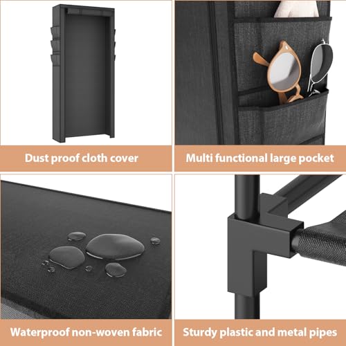 VTRIN Vertical Narrow Shoe Rack Organizer Tall Shoe Rack for Closet Entryway 10 Tier Non-Woven Cover Shoe Shelf Holds 36-41 Pairs Free Standing Shoe Storage Cabinet with Dustproof Cover, Black - Thumbnail 4