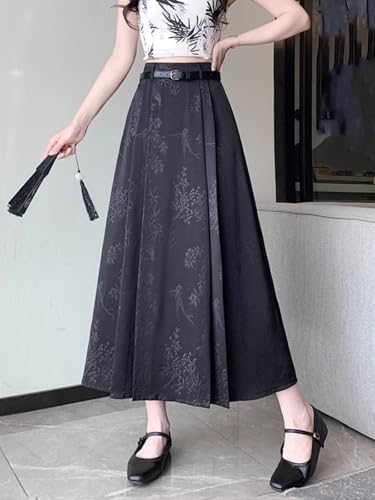 Horse-Face Pleated Midi Skirt, Vintage High-Waist, Summer2