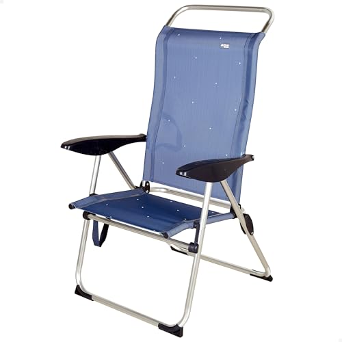AKTIVE Silla de Playa Plegable y reclinable 4 Posiciones Azul Marino, Antivuelco, Medidas 47 x 59 x 108cm, Peso máx. 110 Kg, Material Aluminio, sillas de Playa (62291)
