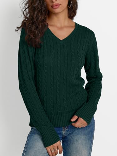 Image of LILLUSORY Women's Cable Knit V Neck Lightweight Soft Pullover Sweaters