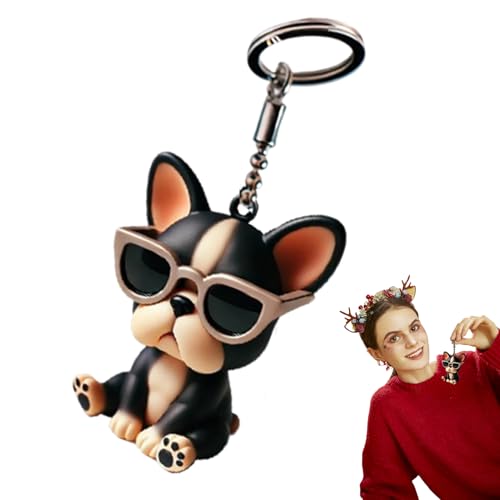 Attitude Französische Bulldogge Schlüsselanhänger, Französische Bulldogge Ornament Welpe Acryl Schlüsselanhänger Stilvolles und auffälliges Design, handgefertigte lustige Dekoration, 7,5 cm, für