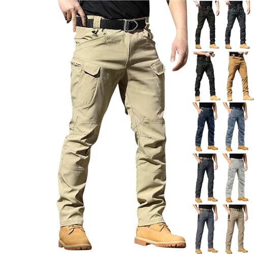 Generisch Outdoor Hose Herren, Taktische wasserdichte Cargo Militär Outdoorhose Wanderhose Männer Mit Taschen Pants Herren Arbeitshose Stretch Baggy Jeans Arbeitshosen Stretch (L, Khaki)