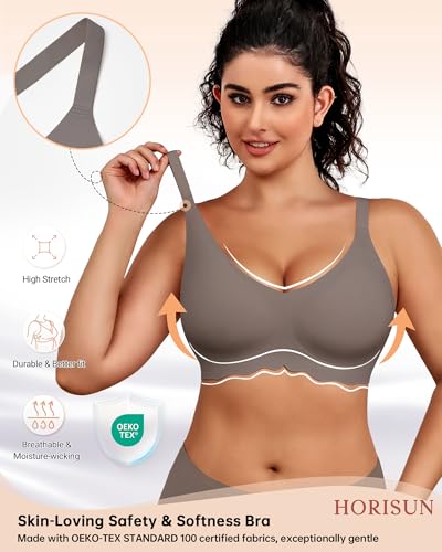 Image of HORISUN Wireless T Shirt Bra Seamless Push Up Bralette Full Coverage V Neck Comfortable Bras for Women