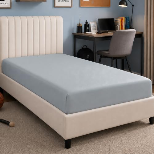 Supreme Elegance 100% Cotton Fitted Sheet Twin Size, Soft Gray