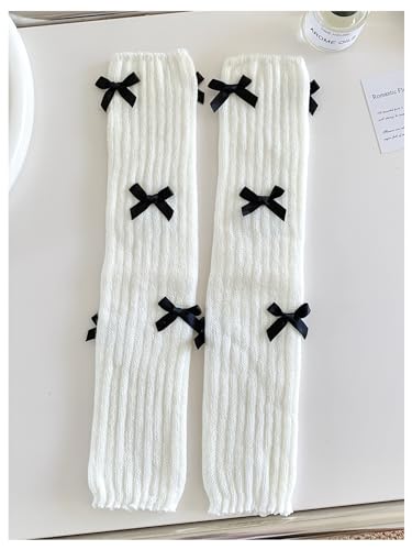 Image of WDIRARA Women's Bow Knitted Ankle Leg Warmers Long Socks Kawaii Boot Socks Y2K