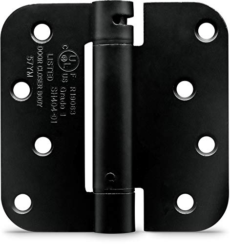 Berlin Modisch 4" X 4" Mortise Spring Hinge With 5/8" Radius Corners, Self Closing, Iron Black Finish - Pack Of 2 Hinges Item Includes Rubber Wedge Door Stopper #TOP1