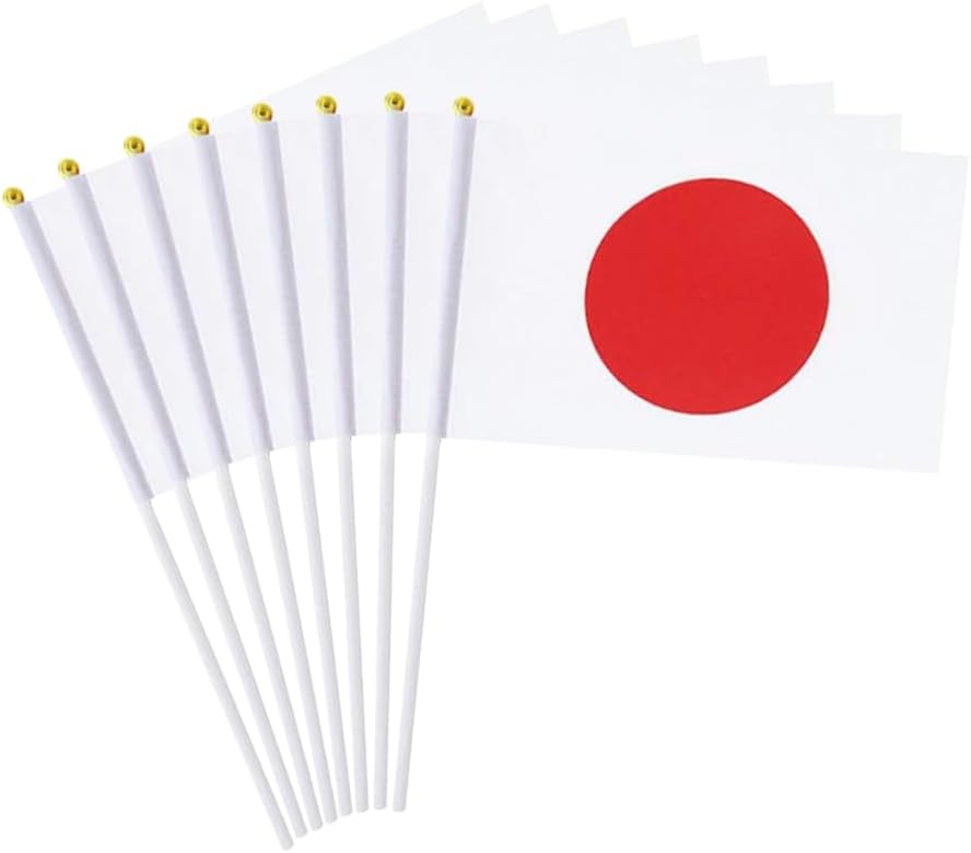 20 Pack Small Japan Flags on Stick, 5x8'' Handheld Japanese Flag, 12'' Plastic Staff, Double-Sided Printed Polyester, Waterproof Fade-Resistant for Independence Day, Parades, Patriotic Events